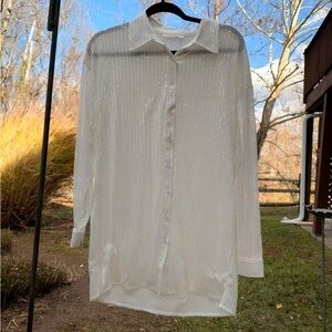 Sheer Sequin Button-Up Shirt